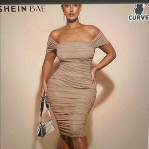 Shein bae curve nude ruched bodycon dress- size 4XL